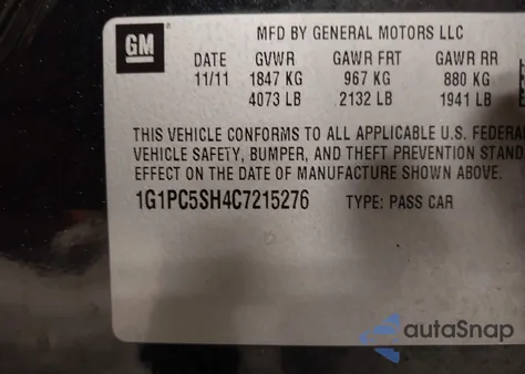 2012 Chevrolet Cruze Ls z USA, uszkodzony, nr VIN 1G1PC5SH4C7215276